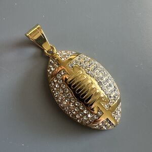 Football Pendant Chain Stainless Steel Super Bowl Gift Men’s Cubic Zirconia Gold